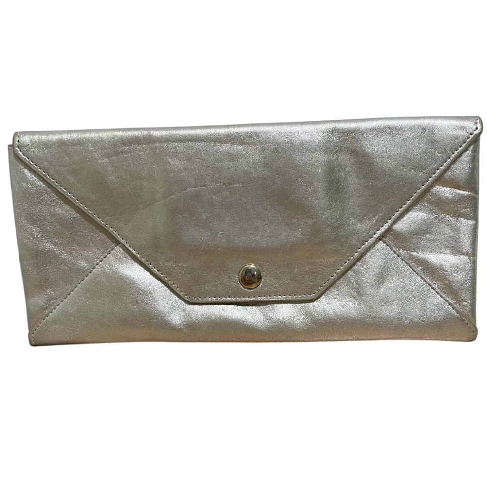 Sobella Metallic Silver Leather Clutch Bag Elegant Cocktail Party Wedding Prom